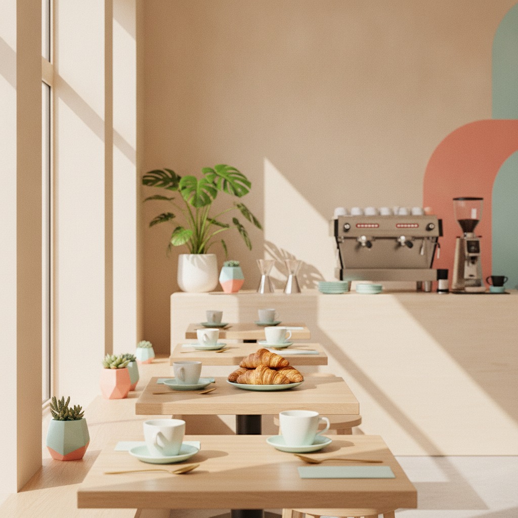 明るいカフェの内観