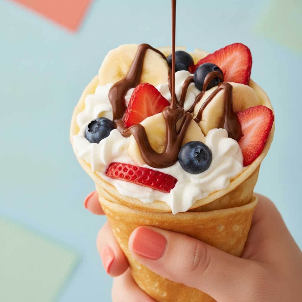 生クリームとフルーツたっぷりのクレープ